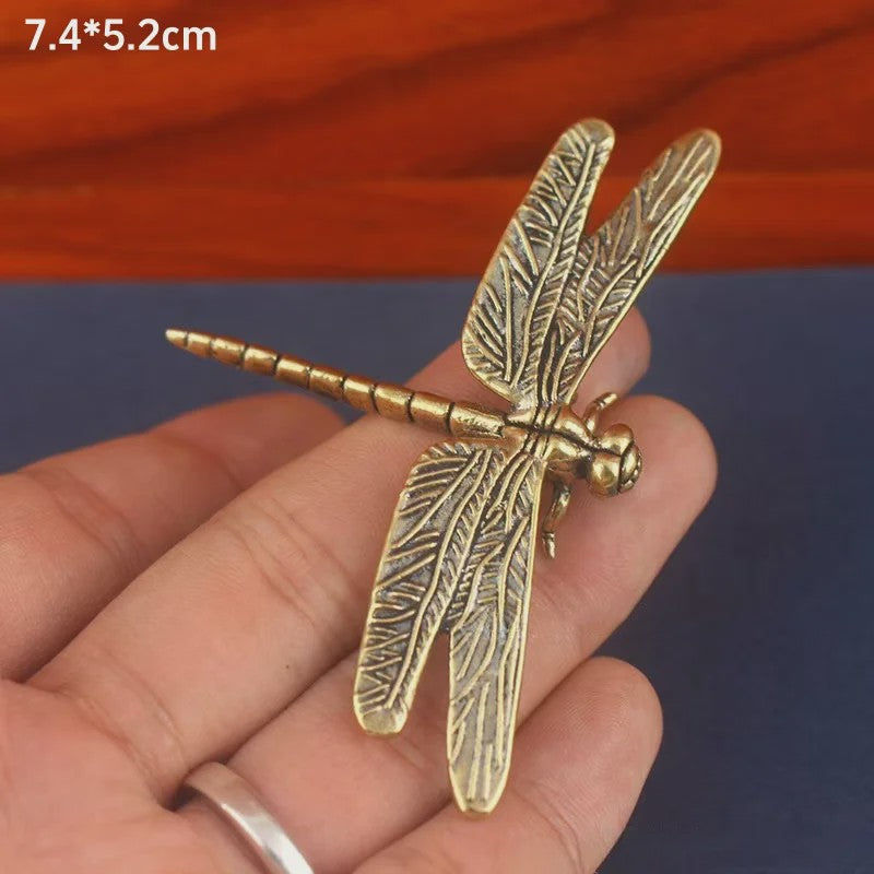 Antiek Messing Bidsprinkhaan Ornament - Miniatuur Insectbeeldje voor Bureau & Feng Shui