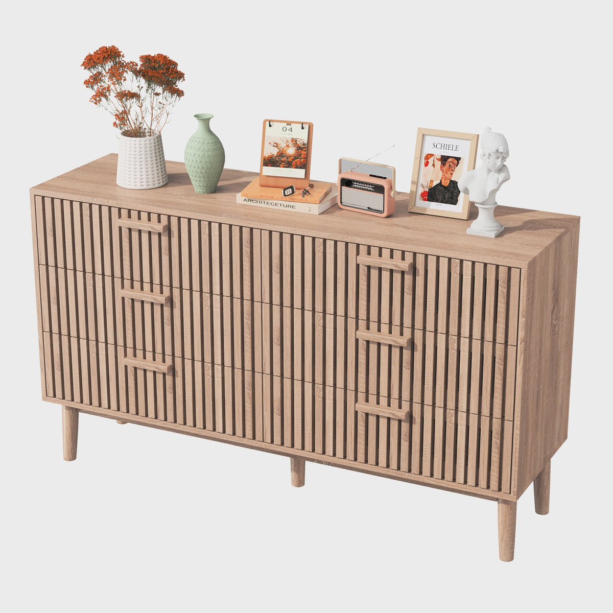 Nordic Stijl Ladekast met 6 Laden - Licht Hout Sideboard Meubel