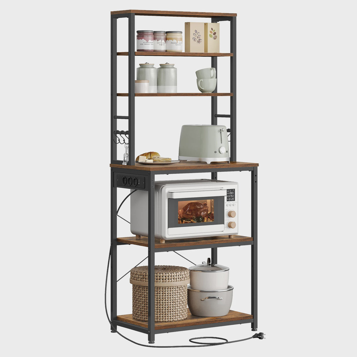 Keukenrek met 6 etages, ingebouwde stopcontacten en USB-poorten - 60x40x169 cm