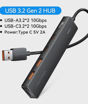 Vention 5-Poorts USB 3.2 Gen2 Hub met 10Gbps Snelheid - USB-A & Type-C Multiport Adapter