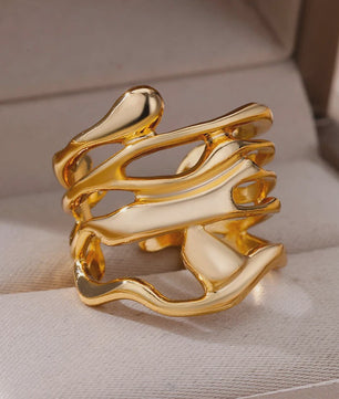 Gouden Ringen Dames - Roestvrij Staal Chunky Open Ringen Vintage Geometrisch Design