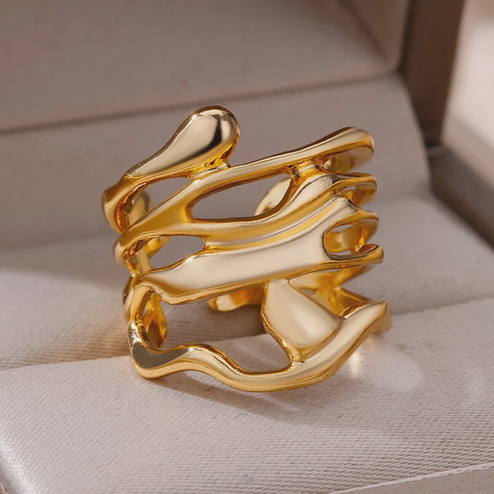 Gouden Ringen Dames - Roestvrij Staal Chunky Open Ringen Vintage Geometrisch Design