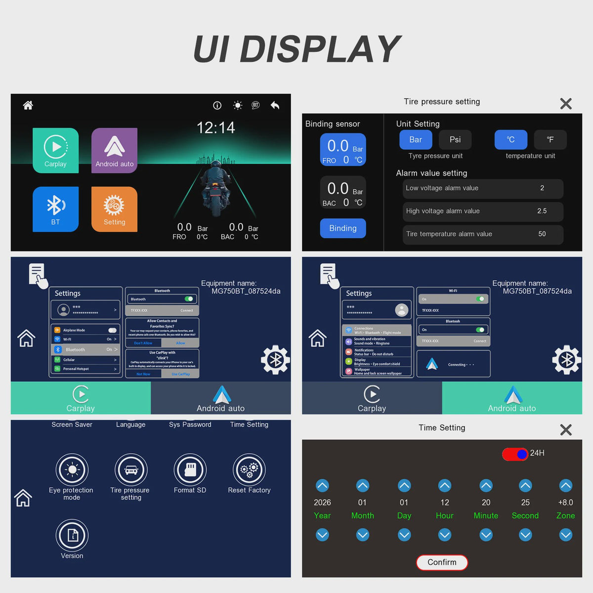 Podofo 5" IPS Touchscreen Motorfiets Smart Player - Waterdicht, CarPlay & Android Auto
