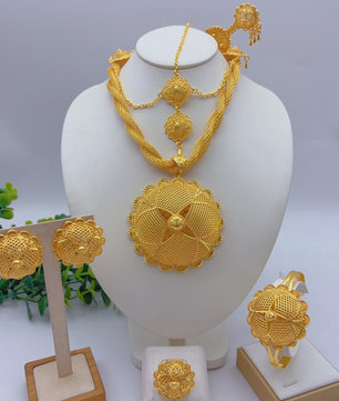 Gouden Sieraden Set Dames 24k Verguld - Afrikaans/Indisch Design met Grote Hanger - Bruiloft & Cadeau