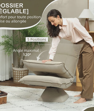 Verstelbare Draaistoel met 5 standen en zacht velours - Beige