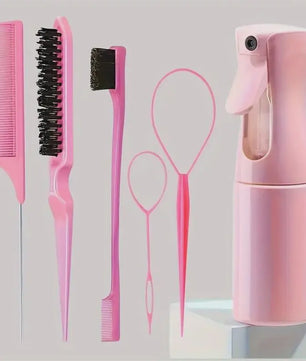 6-delige Haarstyling Set: Borstels, Kammen en Sprayfles voor Professionele Looks