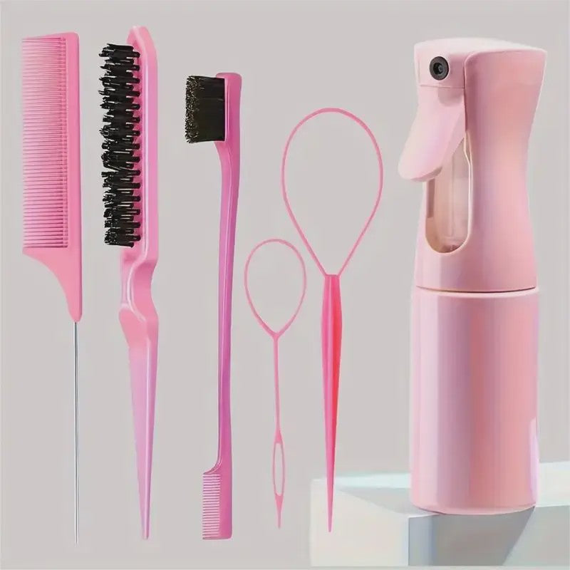 6-delige Haarstyling Set: Borstels, Kammen en Sprayfles voor Professionele Looks