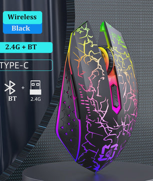 Ergonomische RGB Gaming Muis - Draadloos (2.4G & Bluetooth), Stil, 1600DPI, voor Laptop & Tablet
