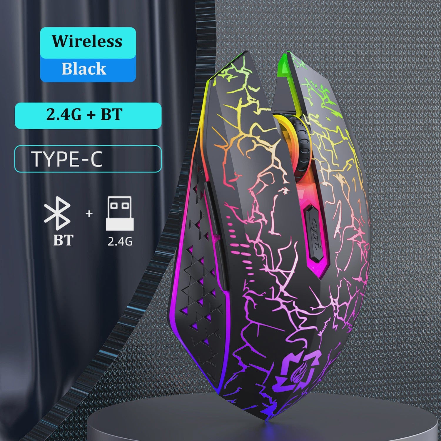 Ergonomische RGB Gaming Muis - Draadloos (2.4G & Bluetooth), Stil, 1600DPI, voor Laptop & Tablet