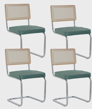 Set van 2/4 Retro Eetkamerstoelen met Rotan Rugleuning en Gestoffeerde Zitting