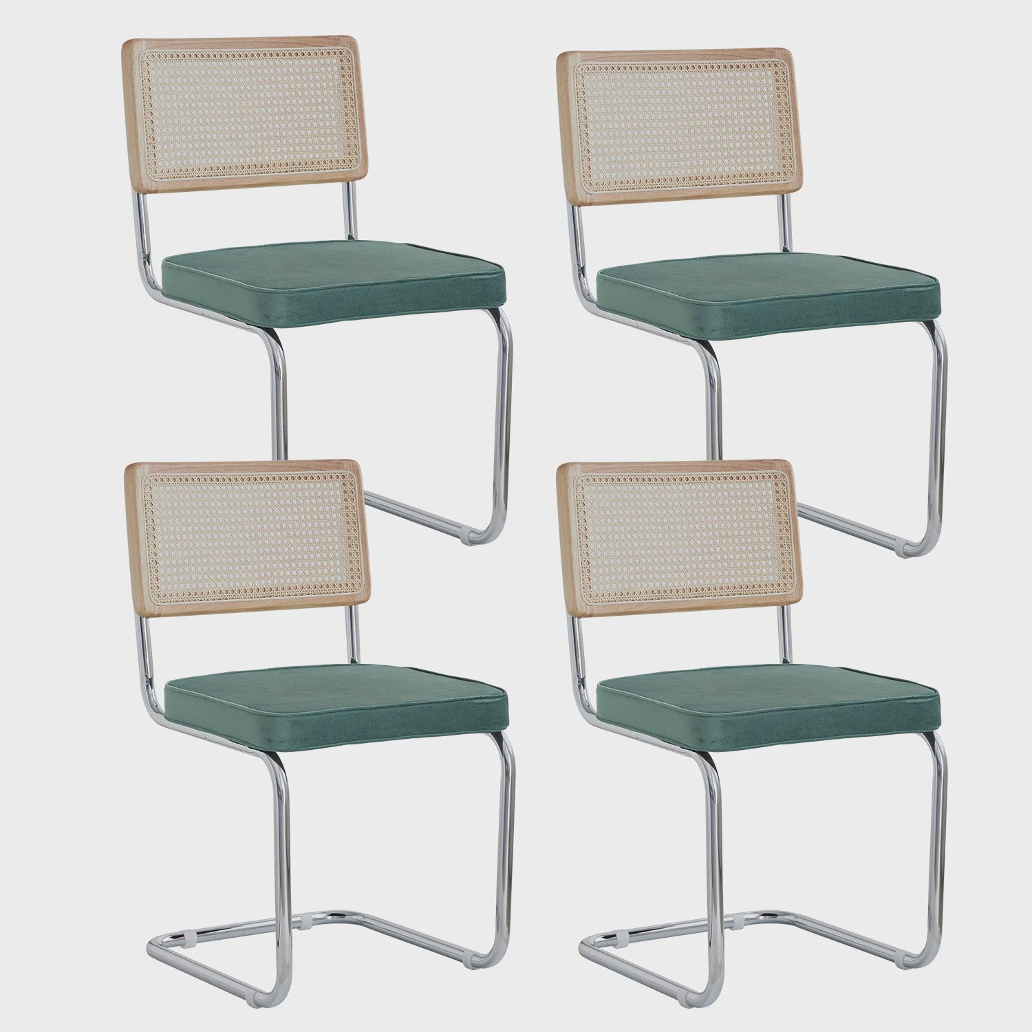 Set van 2/4 Retro Eetkamerstoelen met Rotan Rugleuning en Gestoffeerde Zitting