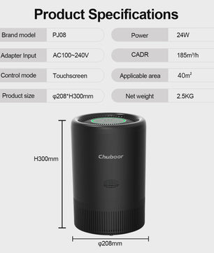 Chuboor Slimme Luchtreiniger met HEPA-filter, App & Alexa Bediening, PM2.5 Monitor