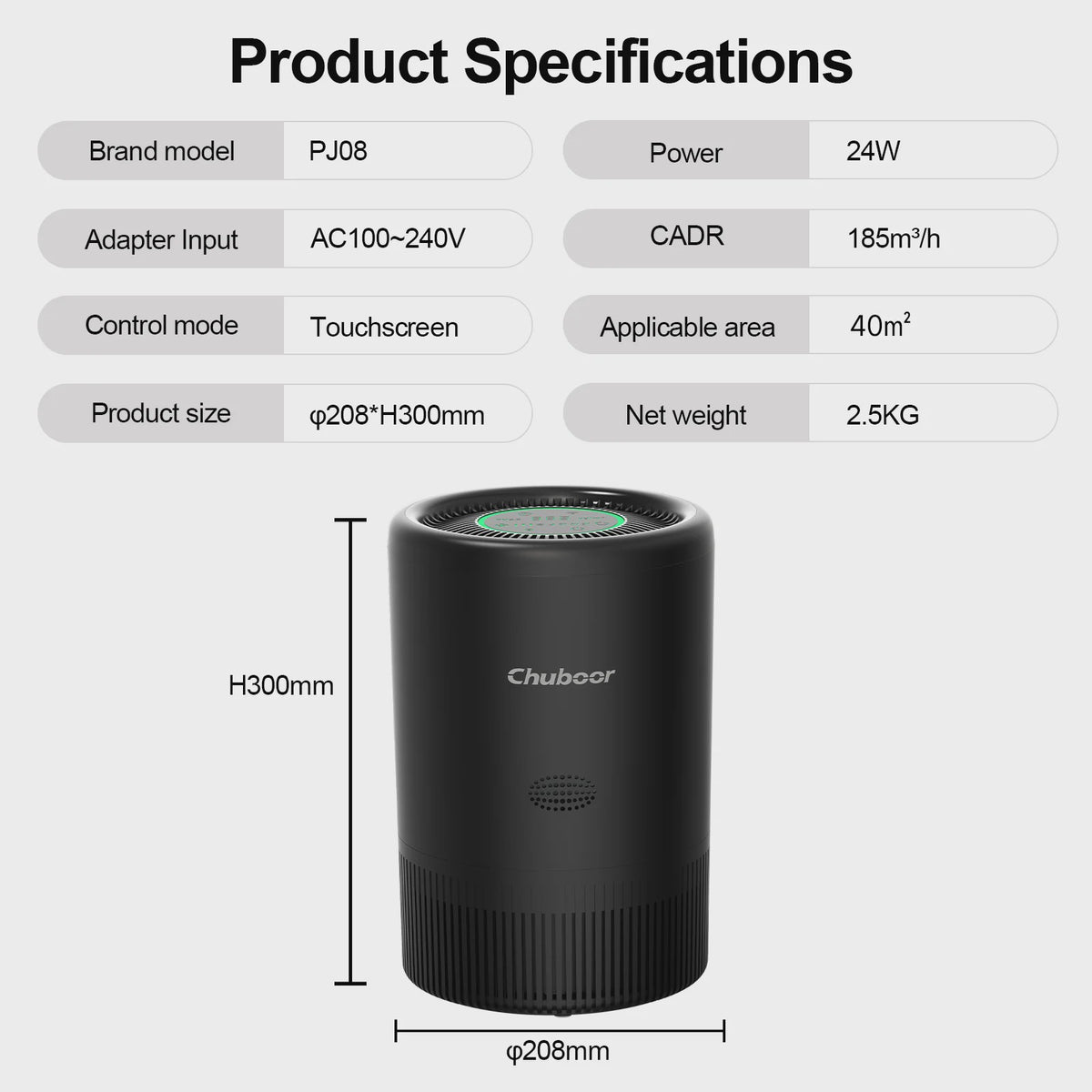 Chuboor Slimme Luchtreiniger met HEPA-filter, App & Alexa Bediening, PM2.5 Monitor