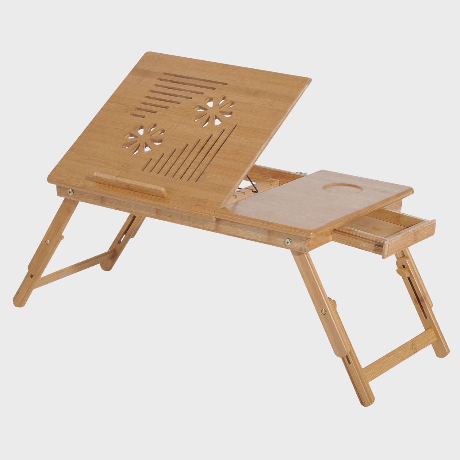 Bamboe Laptoptafel Bedtafel met Verstelbare Hoogte en Kantelbaar Bureau