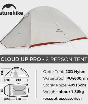 Naturehike Cloud Up Pro Tent 2 Persoons - Ultralicht, Waterdicht & Compact