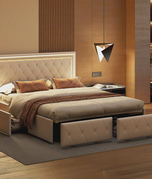 Modern Kunstlederen Bed met Lades en Opbergruimte - Stijlvol Dubbelbed