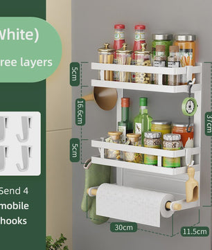 Magnetische Koelkast Organizer met 2-3 Lagen, Keukenopslag en Handdoekhouder