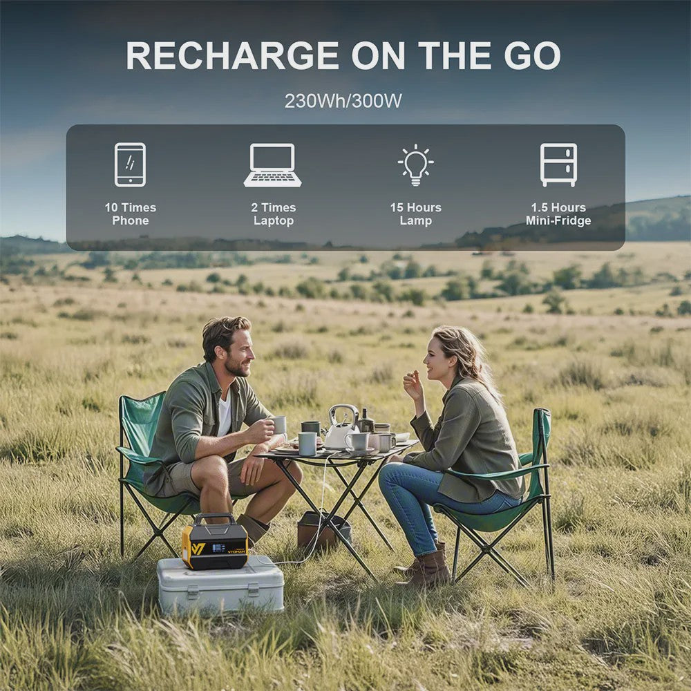 VTOMAN FlashSpeed 300 Power Station: 230Wh LiFePO4, 300W AC, 100W USB-C, Solar Generator