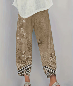 Plus Size Wijde Leg Broek Dames met Bloemenprint