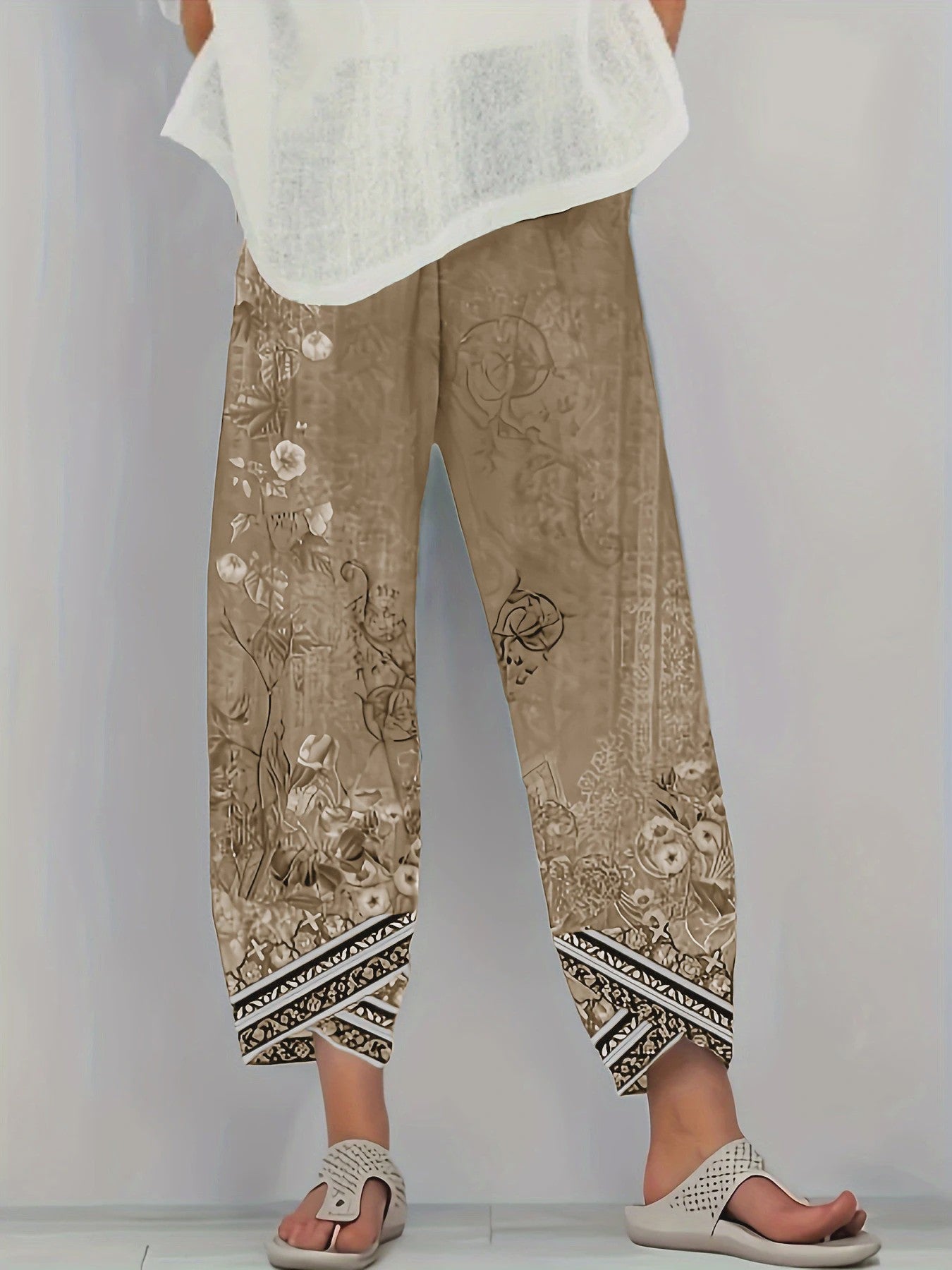 Plus Size Wijde Leg Broek Dames met Bloemenprint