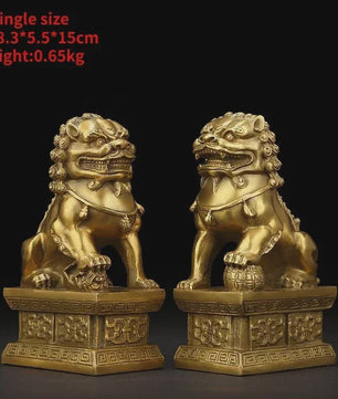 Set van 2 Koperen Feng Shui Leeuw Beeldjes - Symbool van Bescherming en Welvaart