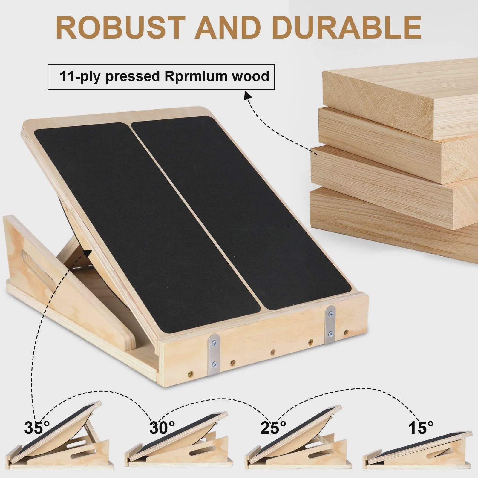Verstelbare Houten Balansbord & Kuitspier Strekker - Anti-slip & Revalidatie