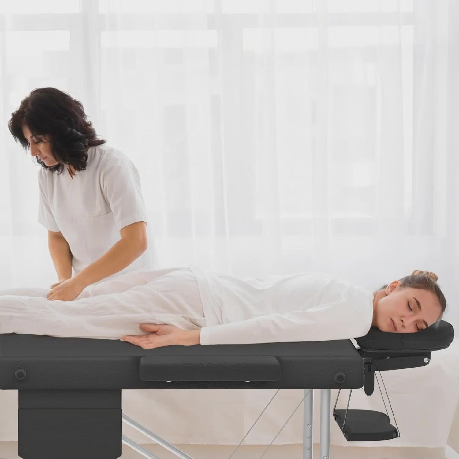 Draagbare Massage Tafel Aluminium - Inklapbaar, Verstelbaar (62-83cm), 230kg Draagkracht, met Armleuningen & Hoofdsteun