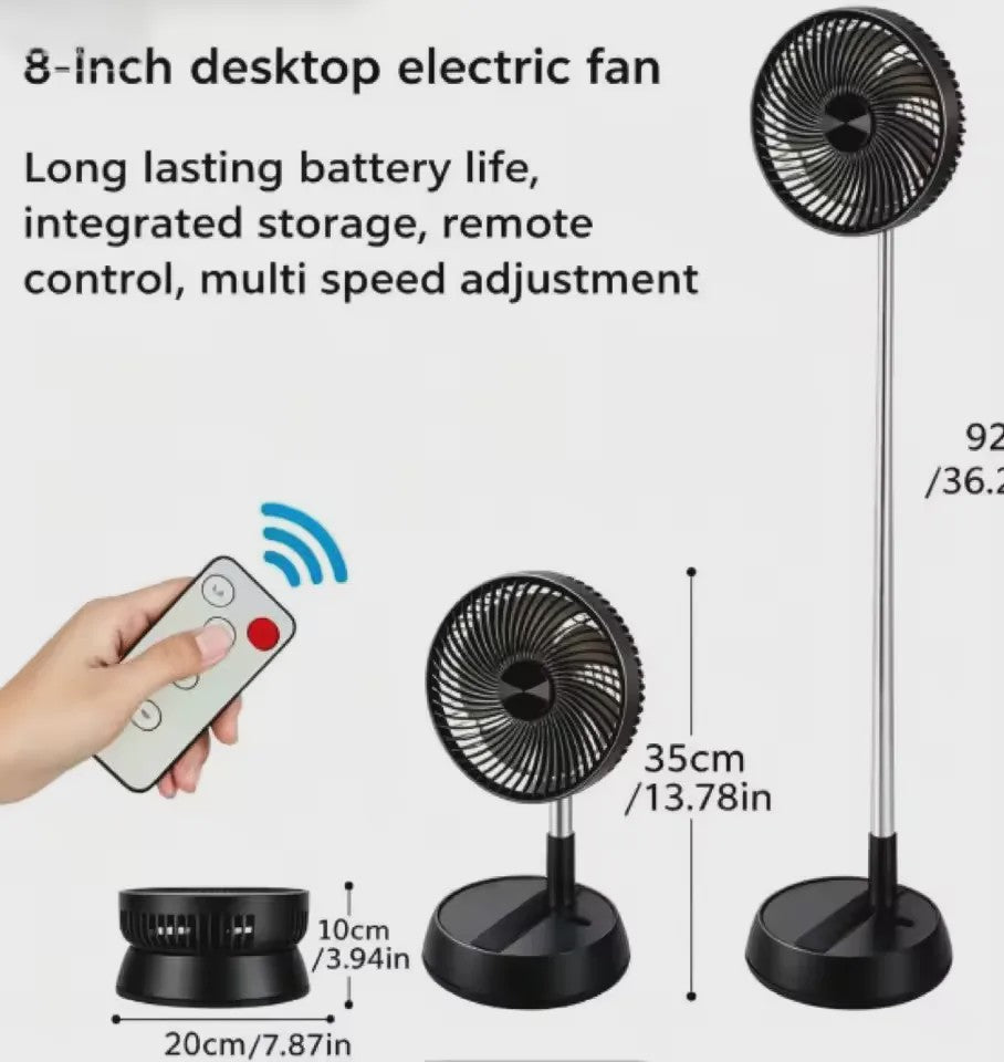 Draagbare Opvouwbare Ventilator met 15000mAh Batterij, USB, Afstandsbediening & Stille Werking - Ideaal voor Binnen en Buiten