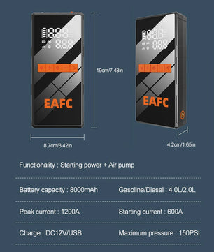 EAFC 4-in-1 Auto Startkabel Compressor: Jump Starter, Powerbank, Bandenpomp & LED