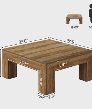 Vierkante Salontafel Rustiek Bruin - 100x100cm - Stevig Houten Onderstel