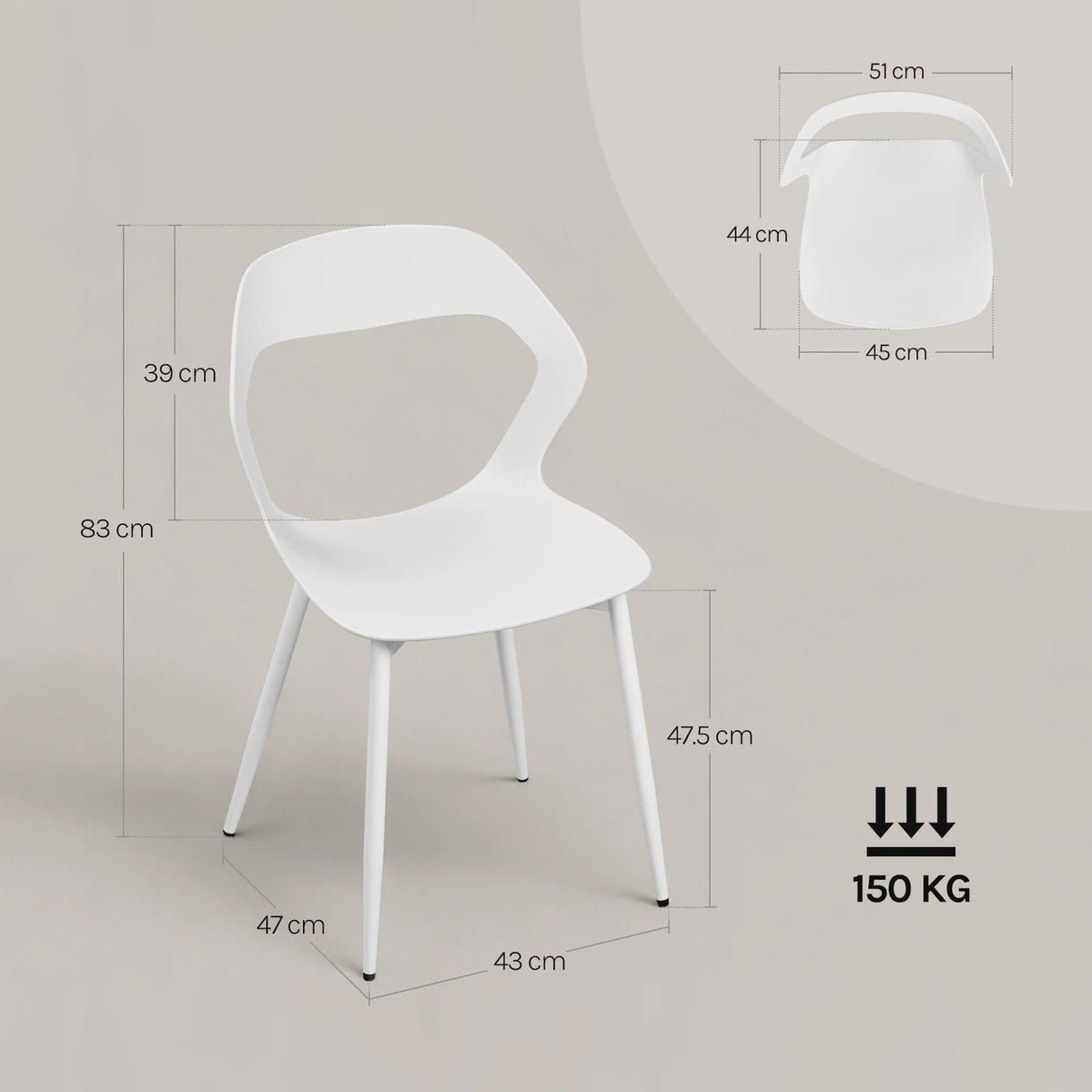 Set van 4 Moderne Eetkamerstoelen - PP Zitting & Metalen Poten - Ergonomisch Design