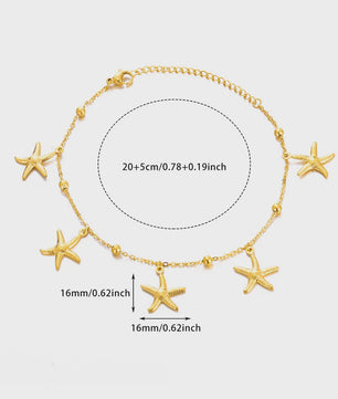 Gouden Anklet met Kralen en Bedels - Roestvrij Staal - Zomerse Strandjuwelen