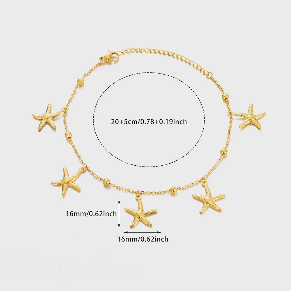 Gouden Anklet met Kralen en Bedels - Roestvrij Staal - Zomerse Strandjuwelen