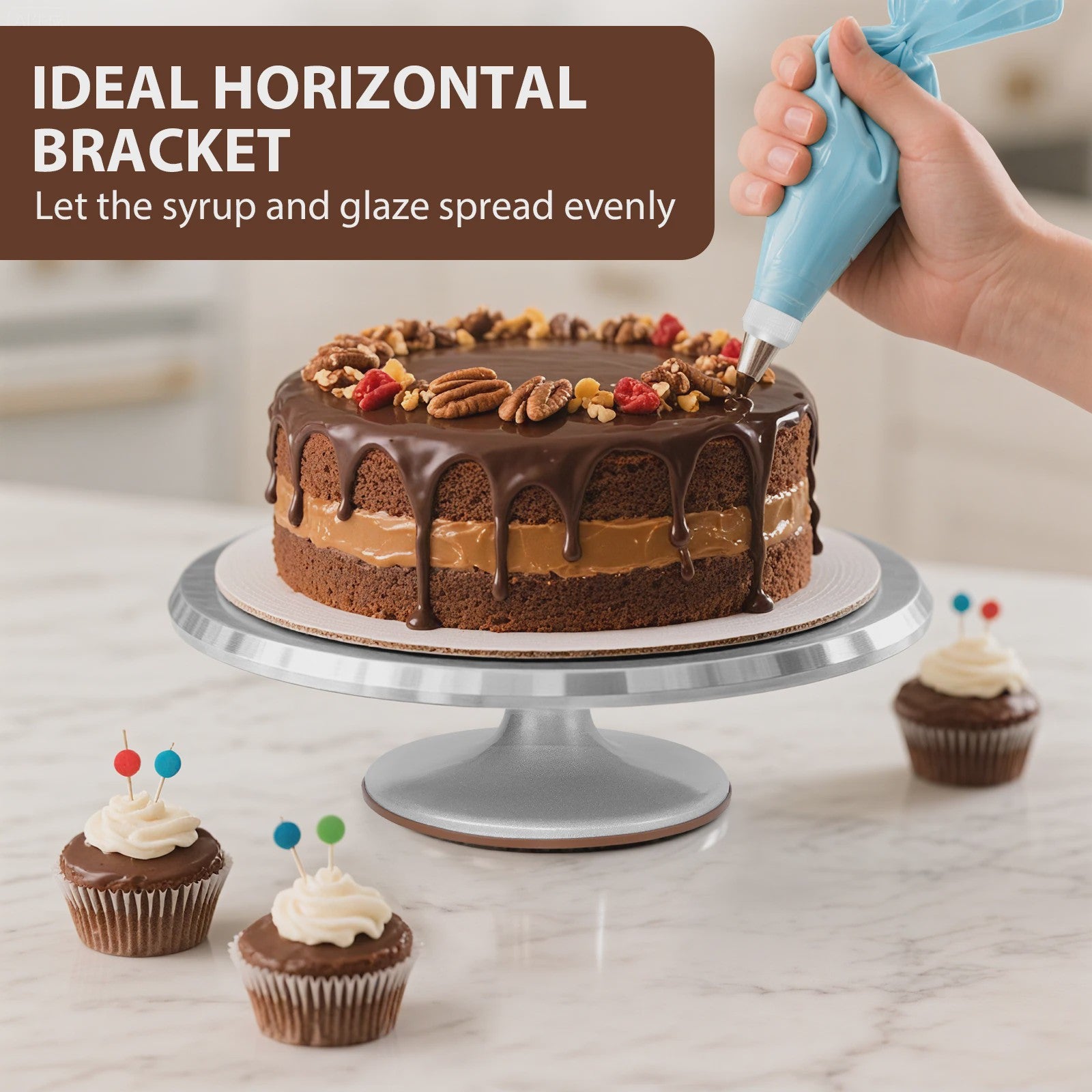 Professionele Taartdraaitafel Set - 12 Inch Aluminium Draaiplateau met Decoratiegereedschap