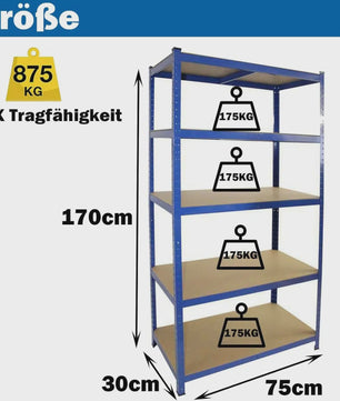 DayPlus Storage Shelving Heavy Duty Adjustable Boltless Garage Metal Shelf, Workshop Shelf, Max Load 875kg,Easy Installation