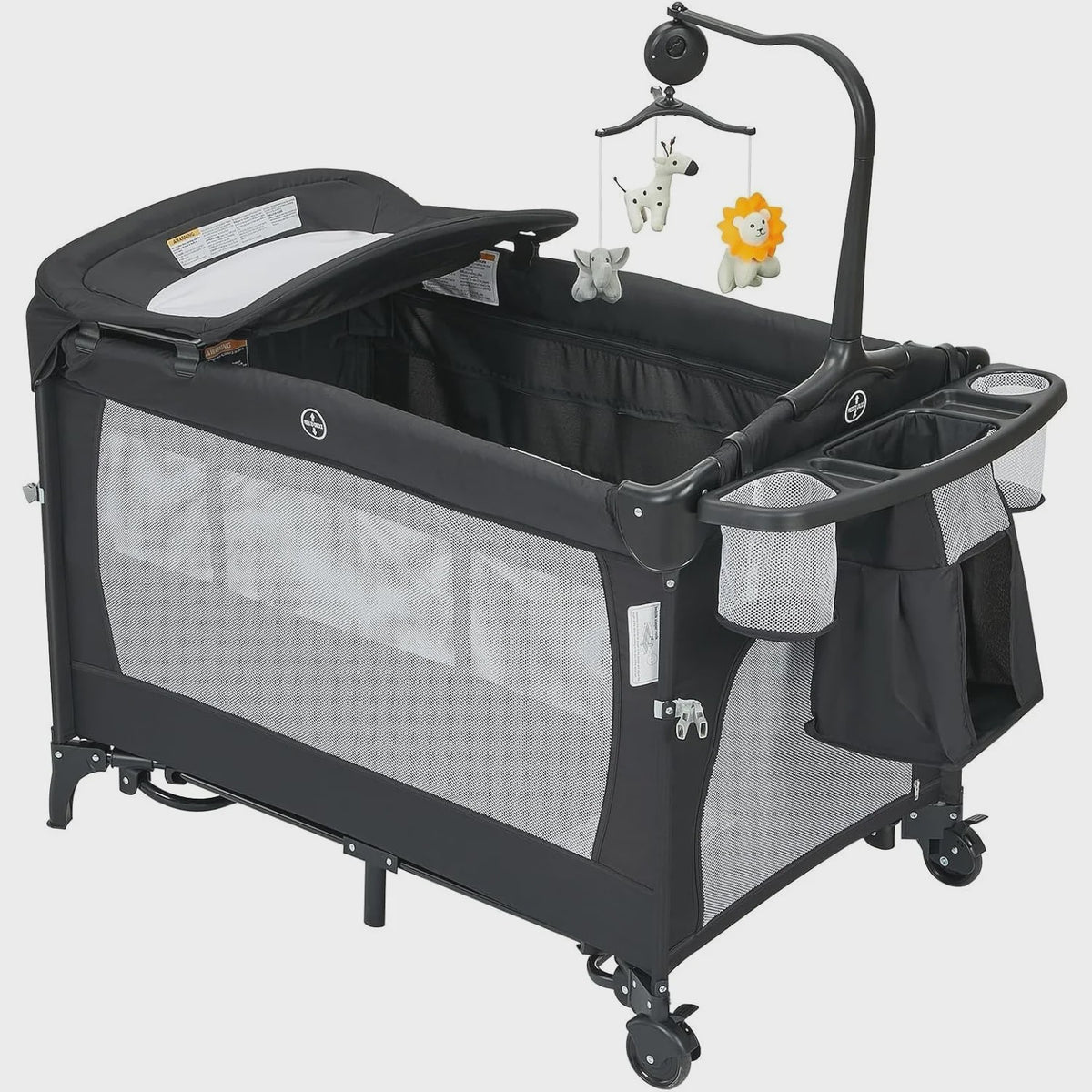4-in-1 Babybed, Reiswieg, Speelbox & Campingbed met Aankleedkussen