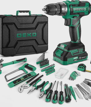 DEKO Complete Gereedschapskist met 20V Accuboormachine, 186 Delen - Professionele DIY Set