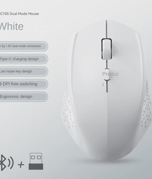 Draadloze Dual-Mode Muis: Bluetooth 5.2 & 2.4G, Oplaadbaar, Stille Kliks voor PC & Laptop