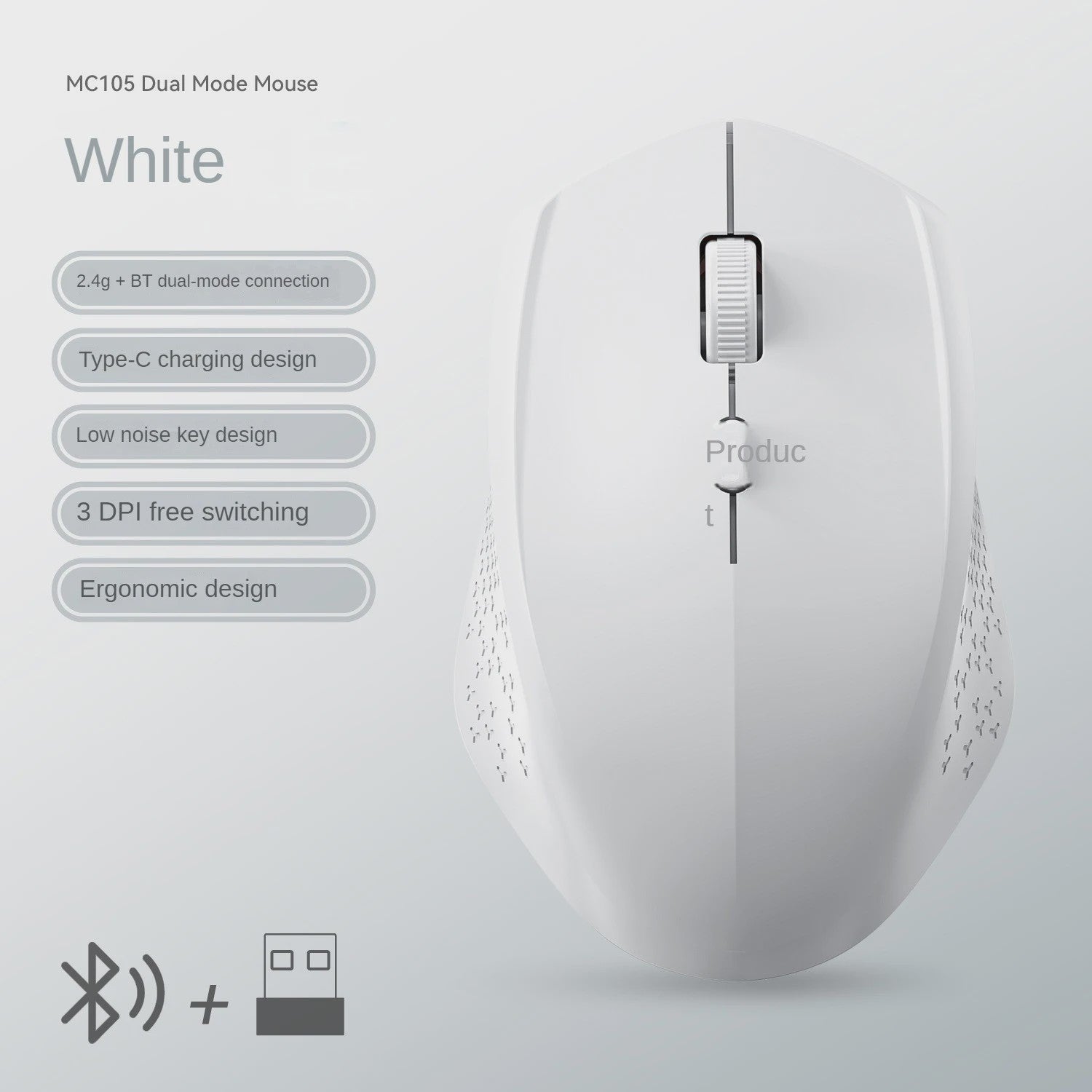 Draadloze Dual-Mode Muis: Bluetooth 5.2 & 2.4G, Oplaadbaar, Stille Kliks voor PC & Laptop