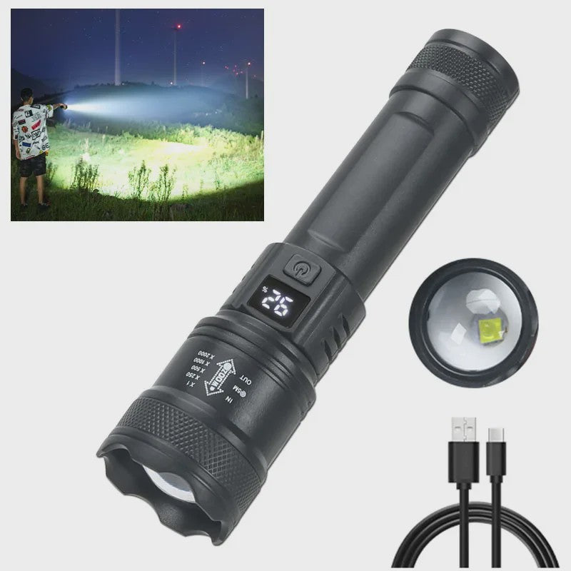 Krachtige LED Zaklamp 2000LM met USB Opladen & Batterij Indicator - Ideaal voor Camping & Noodgevallen
