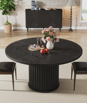 Zwarte Ronde Eettafel voor 4-6 Personen - 120 cm - Met Stijlvolle Gefineerde MDF & Metalen Onderstel