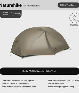 Naturehike Mongar PRO 2-Persoons Tent - Ultralicht & Waterdicht voor Trekking en Backpacking
