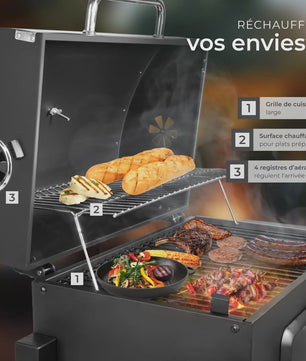 Zwarte Trolley Barbecue met Wielen, Deksel en Thermometer - 115x68x107 cm