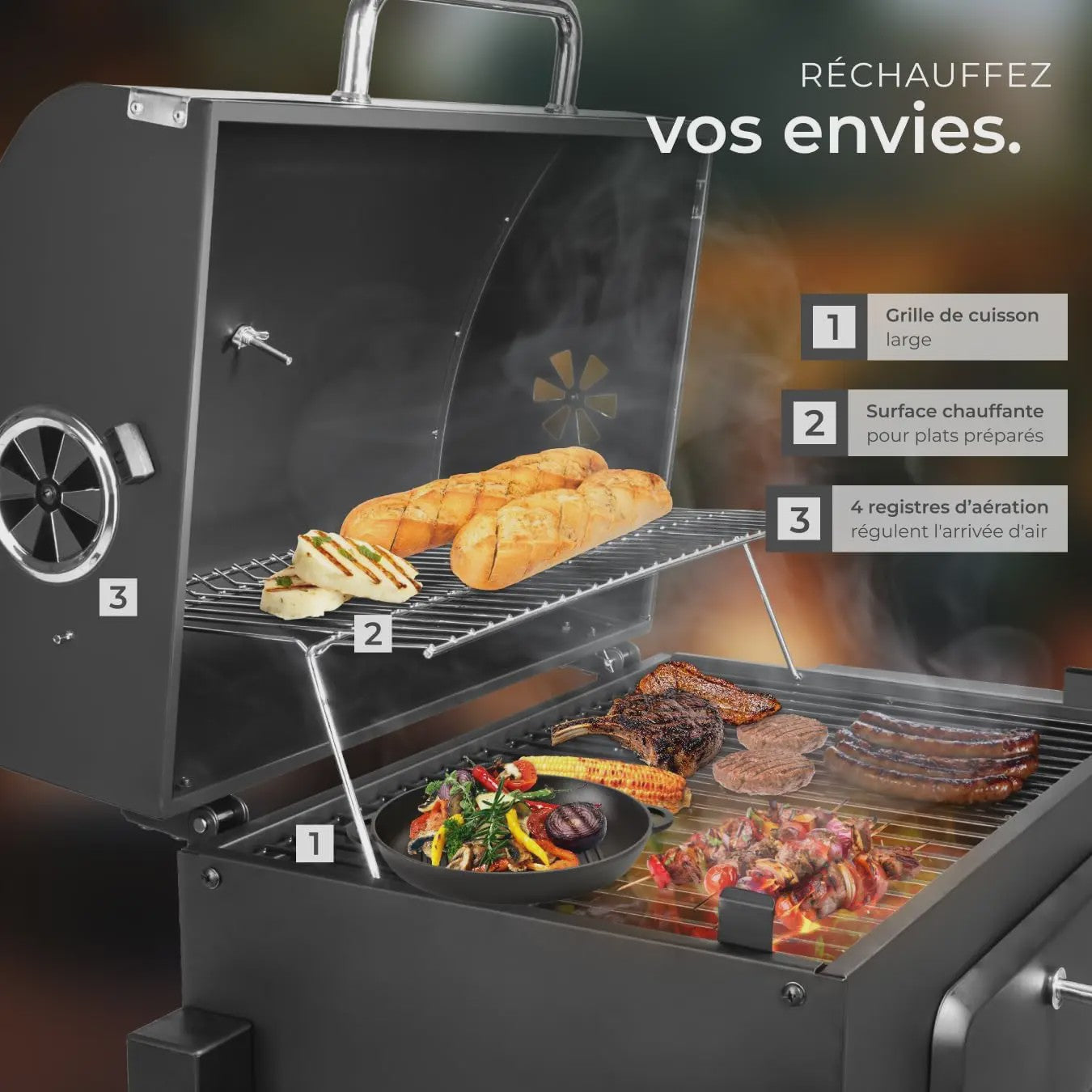 Zwarte Trolley Barbecue met Wielen, Deksel en Thermometer - 115x68x107 cm
