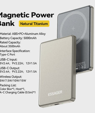 Essager Magnetische Powerbank 5000mAh 20W - Draadloos Snel Opladen voor iPhone (Magsafe)