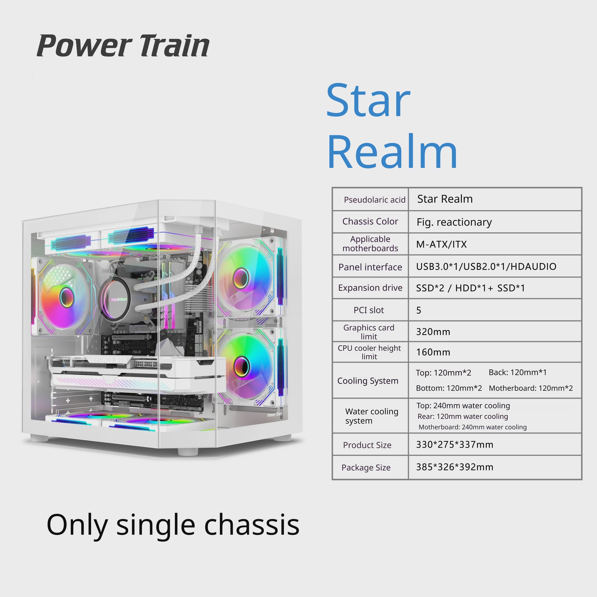 Power Train Star Realm PC Behuizing: Panoramisch Glas & 240mm Waterkoeling
