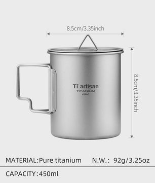 Tiartisan Titanium Mok met Opvouwbaar Handvat - Lichtgewicht & Draagbaar voor Outdoor Avonturen
