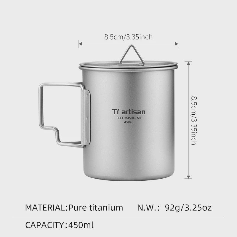 Tiartisan Titanium Mok met Opvouwbaar Handvat - Lichtgewicht & Draagbaar voor Outdoor Avonturen