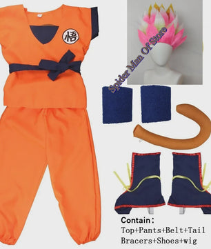 Son Goku Kinderkostuum met Pruik en Staart - Anime Cosplay Feestkostuum