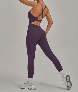 Sportieve Dames Jumpsuit met Open Rug en Kruisbanden - Perfect voor Yoga, Fitness & Zomer